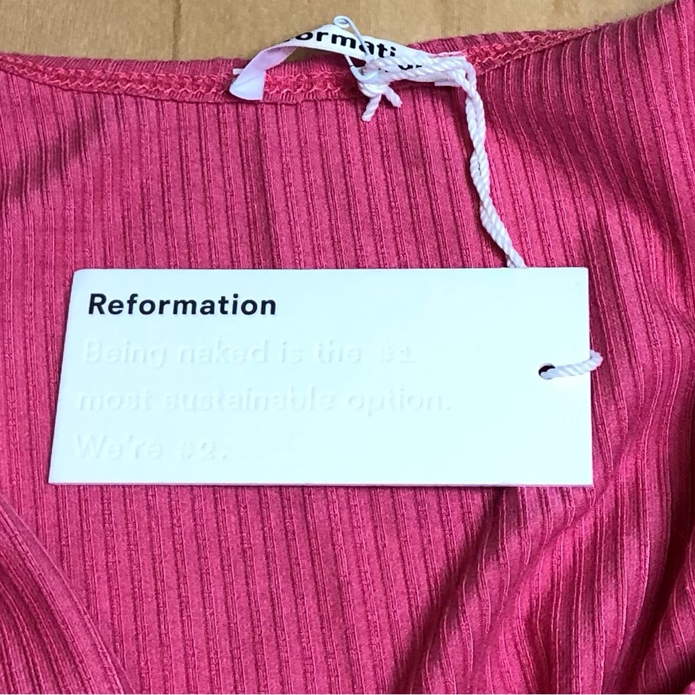 NWT Reformation Ribbed Minidress Pink Stretch Tencel Lyocell Womens Large - Picture 3 of 7